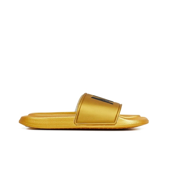 •All Good• Gold Graphic Print Mens Slides - Picture 3 of 4